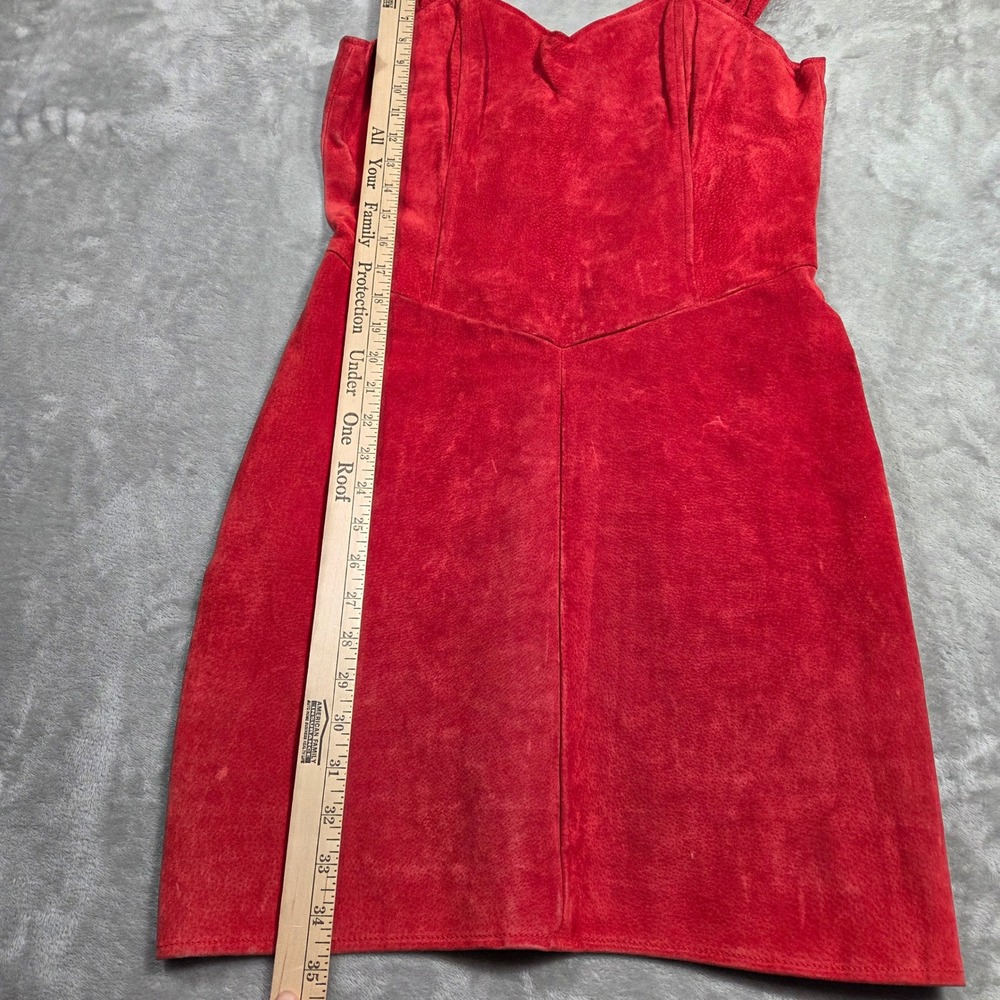 Vintage BRAZEN Red Suede Sheath Dress Sweetheart Neckline Womens 11/12 Retro - Picture 3 of 8